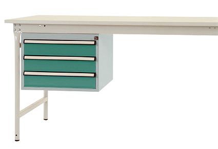 Manuflex Gehäuse-Unterbau stationär, Nutzhöhe 300 mm mit 3 Schubfächer, für Tischtiefe 800 mm, graugrün, ZB4602.0001