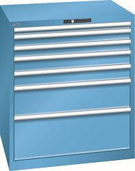 LISTA Schubladenschrank 45x36E (BxTxH) 870x725x1000mm AUTO Lock, Lichtblau, 7 Schubladen, Traglast Schubladen: 75 kg, 78.694.010.A