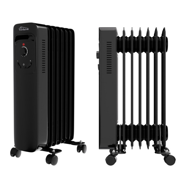 TroniTechnik Ölradiator Elektroheizung TT-OR 207 in Schwarz mit 7 Rippen und 1500 Watt, drei Heizstufen (600W, 900W, 1500W), 6304