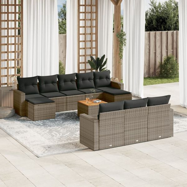 vidaXL 11-teilig Garten-Sofagarnitur mit Kissen Grau Poly Rattan, 3224345