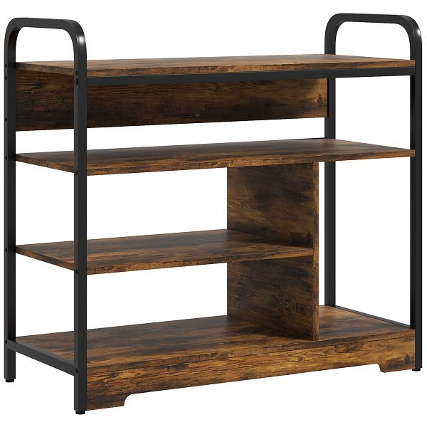 HOMCOM Schuhregal 4-stufig, offenes Design, Metallrahmen, verstellbare Füße, 70x30x65 cm, Braun/Schwarz, 837-505V90RB