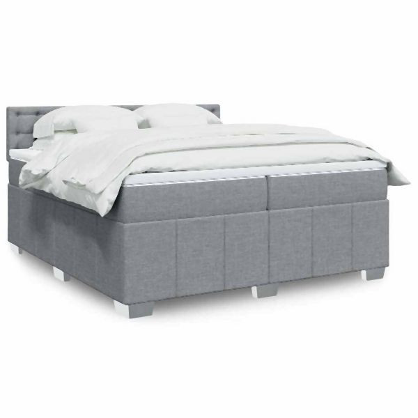 vidaXL Boxspringbett mit Matratze Hellgrau 200x200 cm Stoff, 3287189