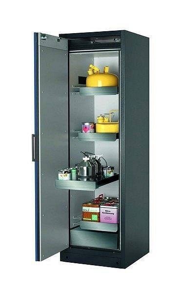 asecos Sicherheitsschrank Q-CLASSIC-90, Q90.195.060 in enzianblau RAL 5010 mit 3x Auszugswanne Standard (Edelstahl), 30072-047-30096