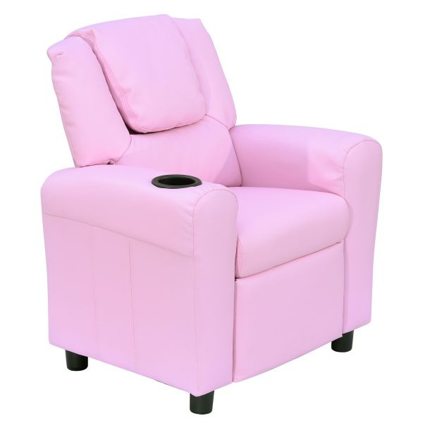 HOMCOM Kindersessel, Minisessel, Kindersofa für 3-6 Jahre alt, Liegefunktion, Eingebauten Becherhalter, Rosa, 62 x 56 x 69 cm, 55-0039