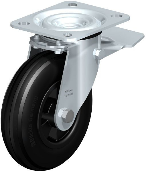 Blickle L-VWPP 125R-ST Stahlblech-Lenkrolle, mittelschwere Ausführung, mit Anschraubplatte & Feststeller, Weichgummi, Schwarz, 849931