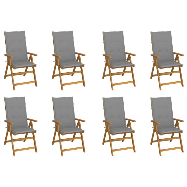 vidaXL Klappbare Gartenstühle mit Kissen 8 Stück Massivholz Akazie, 3075055