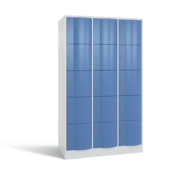 C+P XL-Schließfachschrank Resisto, 15 Fächer, H1950B1148T640 mm, Grau/Fernblau, 8570-373 S10040