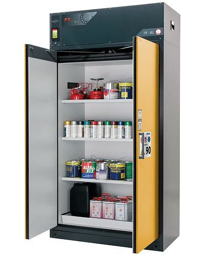 asecos Feuerbeständiger Umluft-Gefahrstoffschrank Custos, Türen gelb, mit 3 Einlegeböden, Typ E-123, 248460