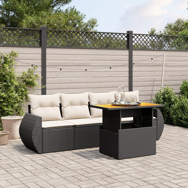 vidaXL 5-tlg. Garten-Sofagarnitur mit Kissen Schwarz Poly Rattan, 3272071