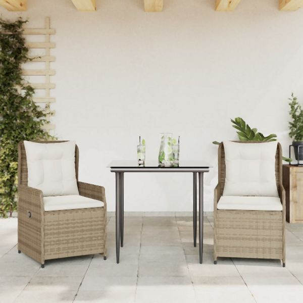 vidaXL 3-tlg. Garten-Essgruppe mit Kissen Beige Poly Rattan, 3262882
