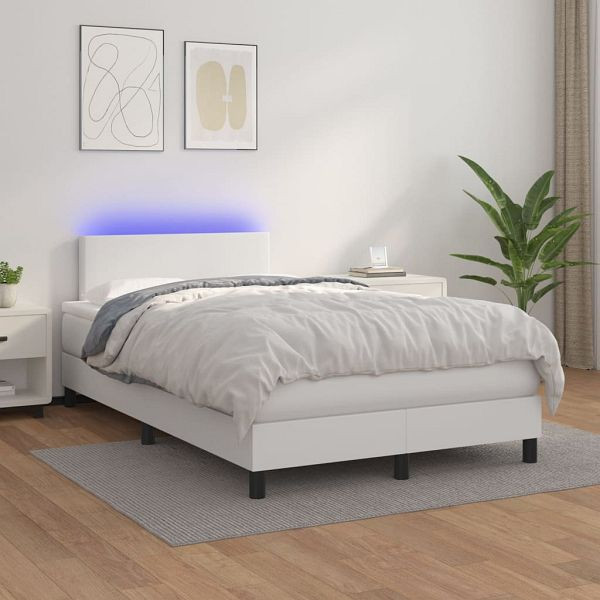 vidaXL Boxspringbett mit Matratze & LED Weiß 120x200 cm Kunstleder, 3134094
