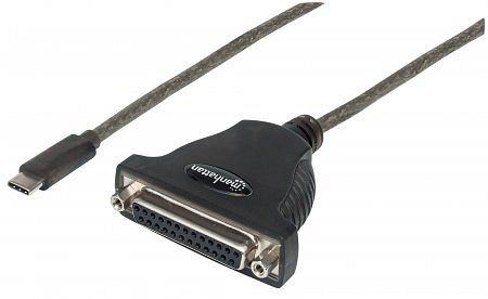 MANHATTAN USB-C auf Parallel-Druckerkonverter, DB25, USB Typ C-Stecker auf DB25-Buchse, 1 m, schwarz, 152518