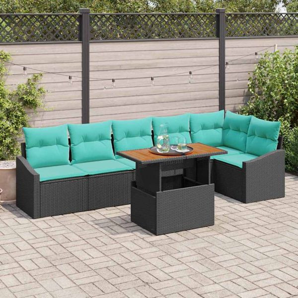 vidaXL Garten Essgruppe mit Kissen 7-teilig Schwarz und Teal, 3349850