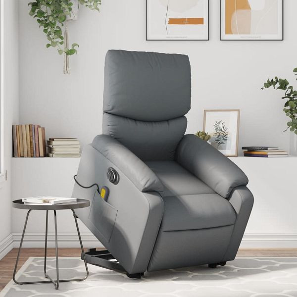 vidaXL Massagesessel mit Aufstehhilfe Elektrisch Grau Kunstleder, 3204910