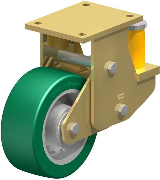 Blickle BSFE-GST 202K Stahlgeschweißte Schwerlast-Bockrolle mit Polyurethanfeder, Blickle Softhane®, Grün, 755386