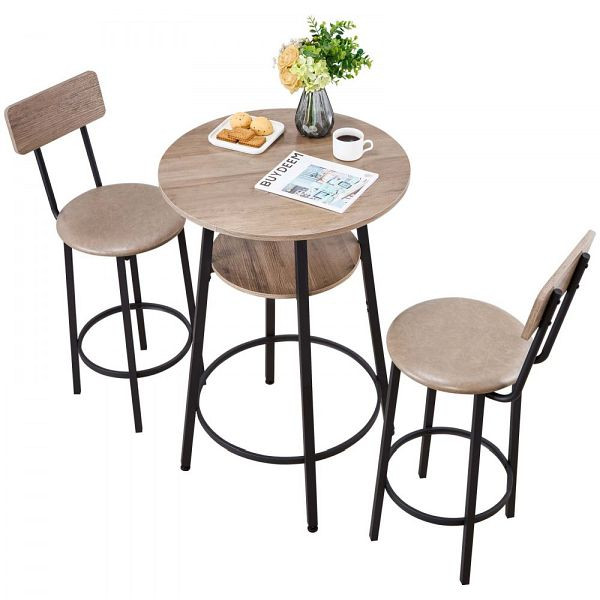 VEVOR Bartisch-Set (3-tlg.) mit 2 Barstühlen, runder Tisch 600 x 915 mm, Hellgrau/Schwarz, für Büro Minibar/Frühstücksecke, BTZEK3JTYXGYWTHHM001V0