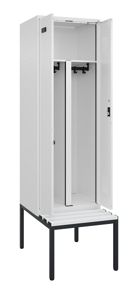 C+P PSA Doppel-Spind Evolo PLUS, Bank, 2 Abteile, 2120x600x815mm, 9016/9016, Zylinderschloss, Sitzfläche Kunststoff, Sitzbank, 0490527-20P S10100