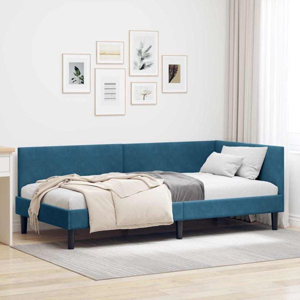 vidaXL Eckbettgestell Blau 100 x 200 cm Samt und engineered Holz, 42016235