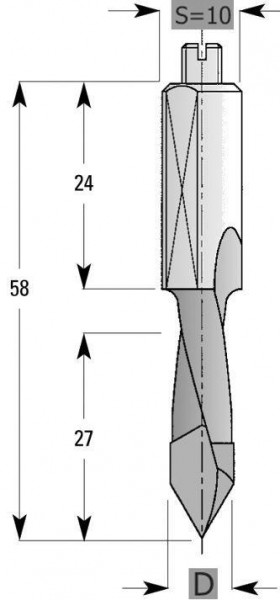 Edessö Durchgangsbohrer HW (HM) S10, A: 8, B: 27, GL: 58 - RH, 145208001