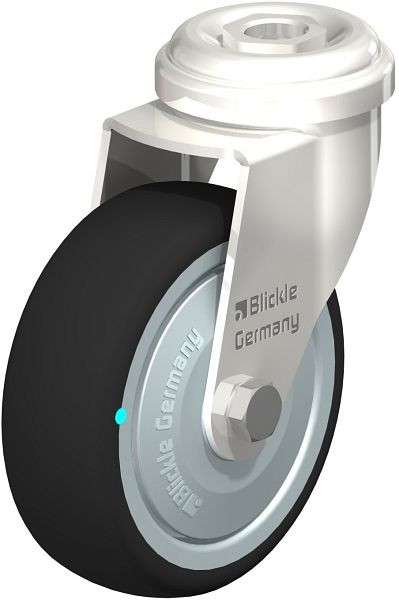 Blickle LRXA-PATH 75KD-FK Edelstahl-Apparate-Lenkrolle mit Rückenloch, Thermoplastisches Polyurethan, Grau, 760907
