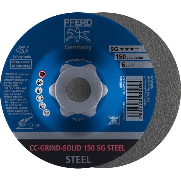 Pferd CC-GRIND-Schleifscheibe CC-GRIND-SOLID 150 SG STEEL, VE: 10 Stück, 64185150