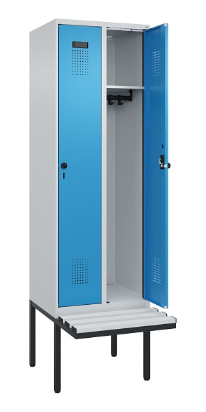 C+P Spind Evolo PLUS, 2 Abteil, 2120x600x815mm, 7035/5012, Drehriegel, Material Sitzfläche Kunststoff, 0490407-20 S10061