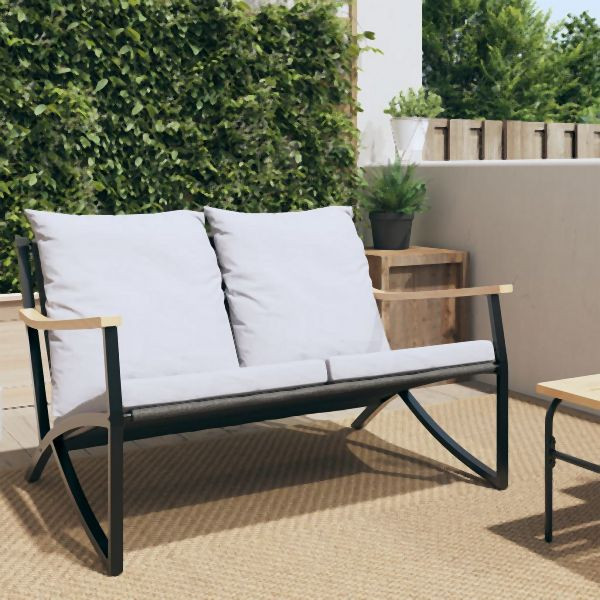 vidaXL Gartenbank mit Kissen 120 cm Schwarz Stahl, 4009306