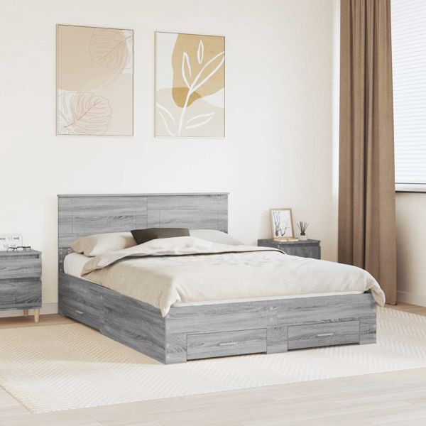 vidaXL Bettrahmen Graues Sonoma 140 x 200 cm Holzwerkstoff, 3408268