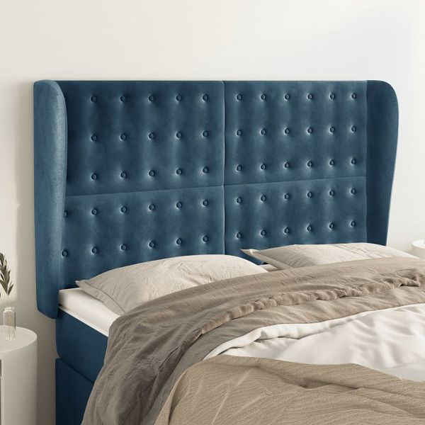 vidaXL Kopfteil mit Ohren Dunkelblau 147x23x118/128 cm Samt, 3118442