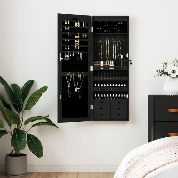 vidaXL Schmuckschrank mit Spiegel Wandmontage Schwarz 37,5x10x106 cm, 353227