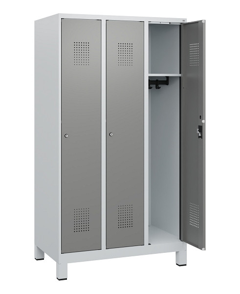 C+P Spind Evolo PLUS, Füße, 3 Abteile, 1630x900x500mm, 7035/0004, Zylinderschloss, 0490105-30 S10041