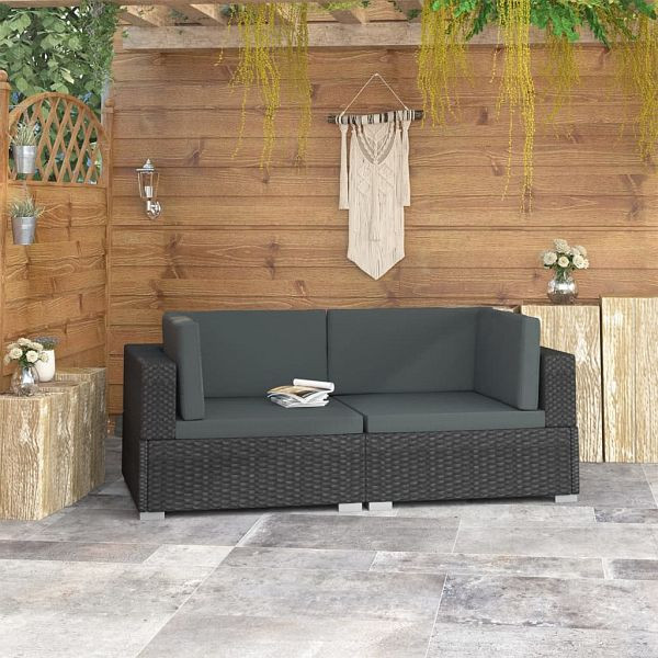 vidaXL Ecksofas 2 Stück mit Auflagen Poly Rattan Schwarz, 47263