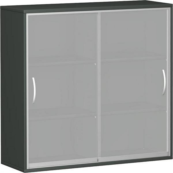 geramöbel Schiebetürenschrank mit satinierten Glas-Schiebetüren, mit Mittelseite, 4 Dekor-Einlegeböden, 1200x425x1152, Graphit, N-10SG312-G