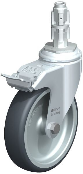 Blickle LKRA-TPA 126G-11-FI-E13 Apparate-Lenkrolle mit Rückenloch & Feststeller, Thermoplastisches Gummi-Elastomer, Grau, 619957