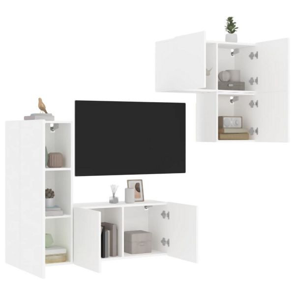 vidaXL 4-tlg. Wohnwand Weiß Holzwerkstoff, zusätzlicher Stauraum, 3216428