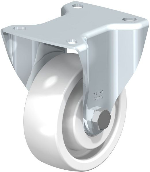 Blickle BK-SPO 100K-1 Stahlblech-Bockrolle, schwere Ausführung, mit Anschraubplatte, Polyamid, Weiß, 267625