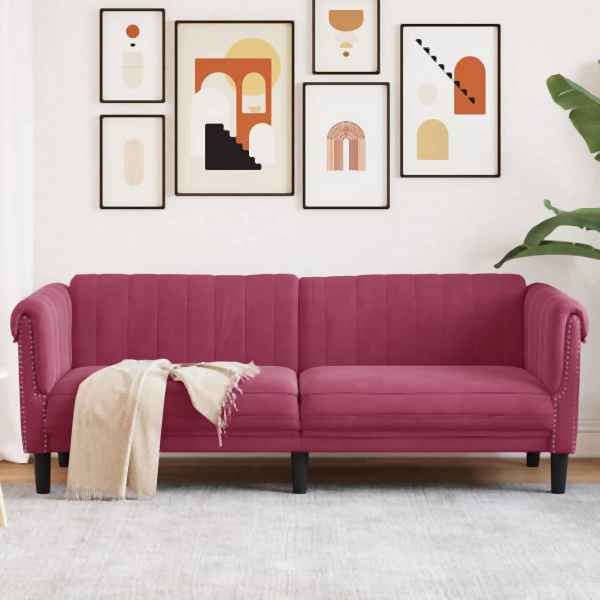 vidaXL Sofa 3-Sitzer Weinrot Samt, Polyester, Massivholz, 372589