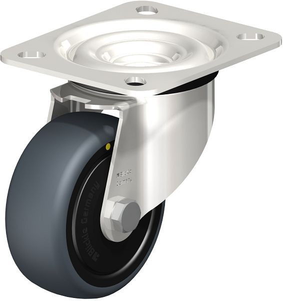 Blickle LEX-TPA 80KD-ELS-FK Edelstahl-Lenkrolle mit Anschraubplatte, Thermoplastisches Gummi-Elastomer, Grau, 853575