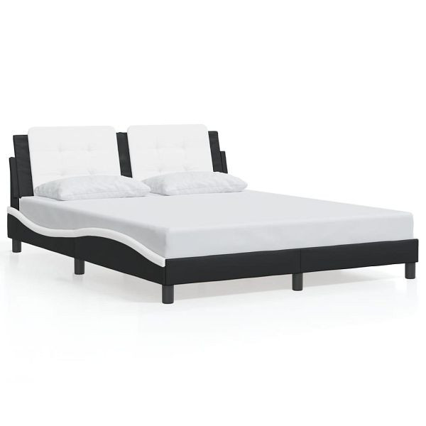 vidaXL Bettgestell mit Kopfteil Schwarz und Weiß 160x200 cm Kunstleder, 3208196