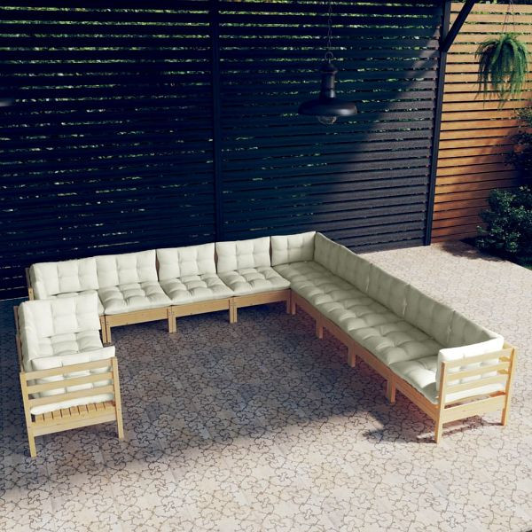 vidaXL 11-teilig Garten-Lounge-Set mit Creme Kissen Massivholz Kiefer, 3096923