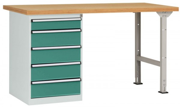 Manuflex Werkbanksystem COMBI Modell 4 mit Multiplexplatte, BxTxH = 1500 x 700 x 840 mm, Graugrün, WC5104.0001