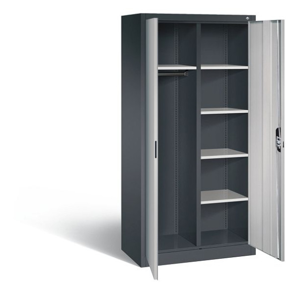 C+P Akten-/Garderobenschrank Acurado, H1950xB930xT500mm, Farbe: Schwarzgrau / Weißaluminium, Muldengriff, 5 OH, 9280-30 S10215