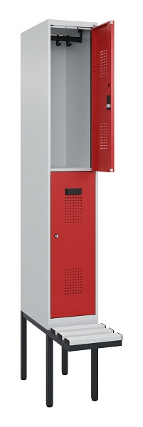 C+P Doppelstock-Spind Evolo PLUS, Bank, 2 Fächer, 2120x300x815mm, 7035/3000, Zylinderschloss, Sitzfläche Kunststoff, 0493407-10 S10111