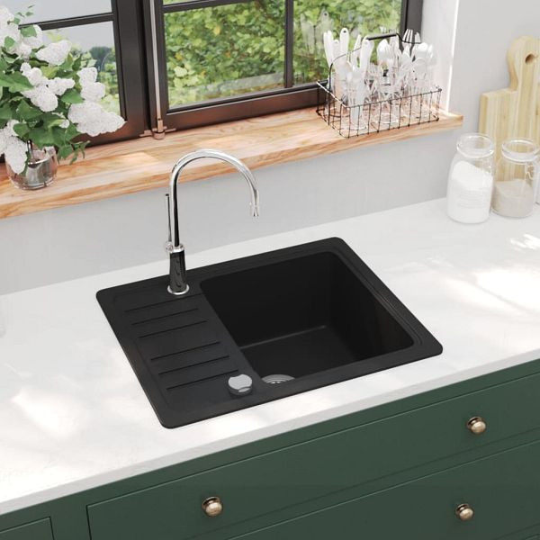 vidaXL Granitspüle Einzelbecken Schwarz, 142952, 8718475601074