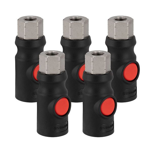 Airpress Sicherheitskupplung 1/4" IG Euro 7,2 – 5er Set – Druckknopf, 43E802-5