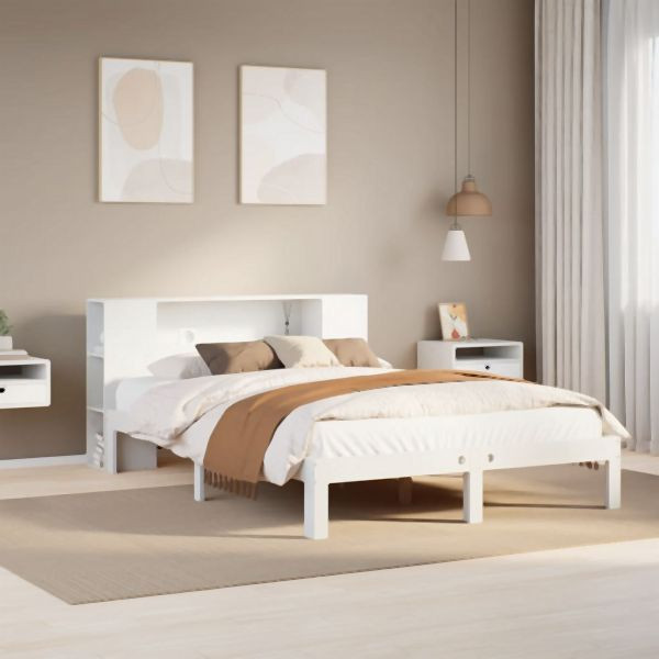 vidaXL Massivholzbett mit Regal ohne Matratze Weiß 160x200 cm Kiefer, 3322520