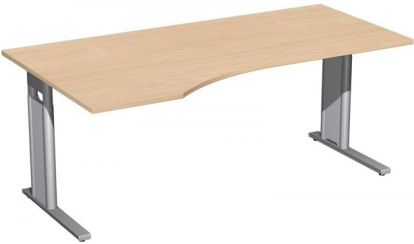 geramöbel PC-Schreibtisch links höhenverstellbar, C Fuß Blende optional, 1800x1000x680-820, Buche/Silber, N-647306-BS