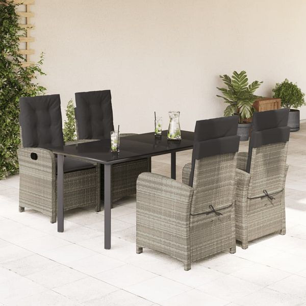 vidaXL 5-teilig Garten-Essgruppe mit Kissen Hellgrau Poly Rattan, 3212424