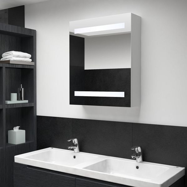 vidaXL LED-Spiegelschrank 50x13,5x60 cm, Material: MDF mit Melamin-Beschichtung, Spiegel aus Glas, 285115
