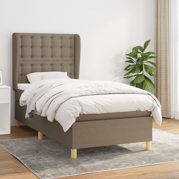 vidaXL Boxspringbett mit Matratze Taupe 90x190 cm Stoff, 3128809